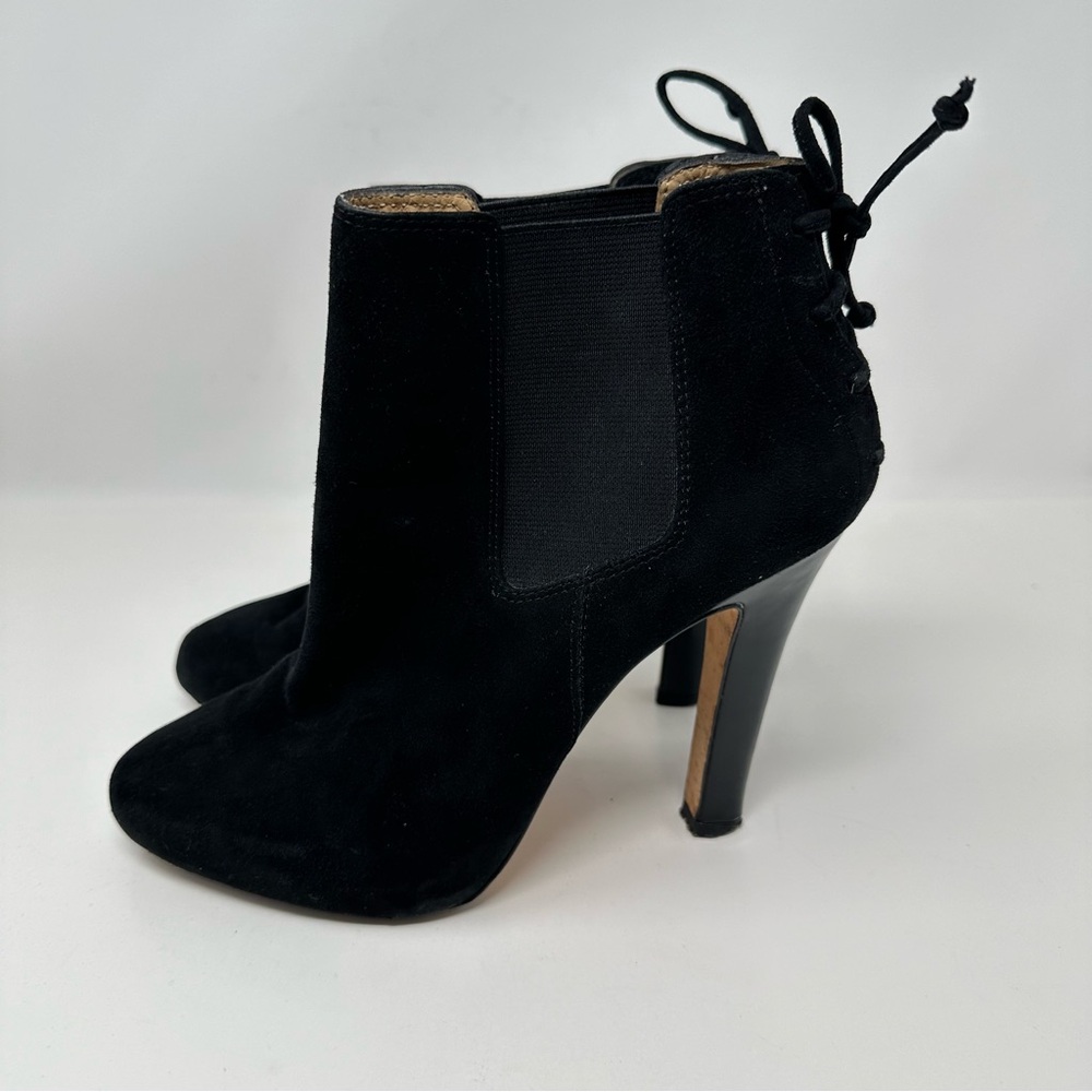 Diane Von Furstenberg Tie Back Pull on Stilletto Heel Boots Suede Black Size 8